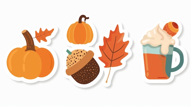 Photo cozy fall stickers with pumpkins and warm drinks