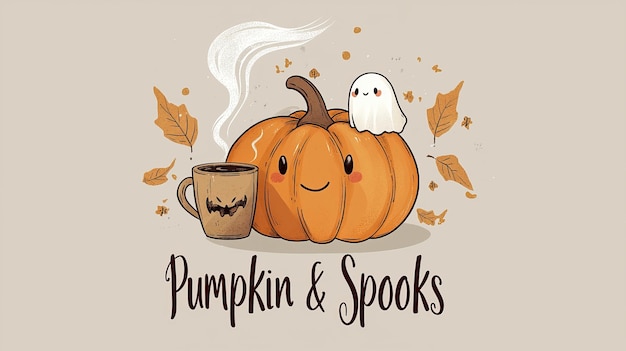 Photo a cozy fallthemed sweatshirt design featuring an adorable handdrawn pumpkin holding a steaming coffe