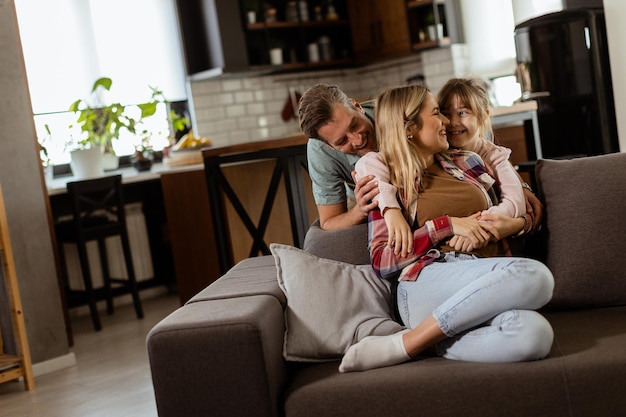 Cozy family bonding moment in a warm living room