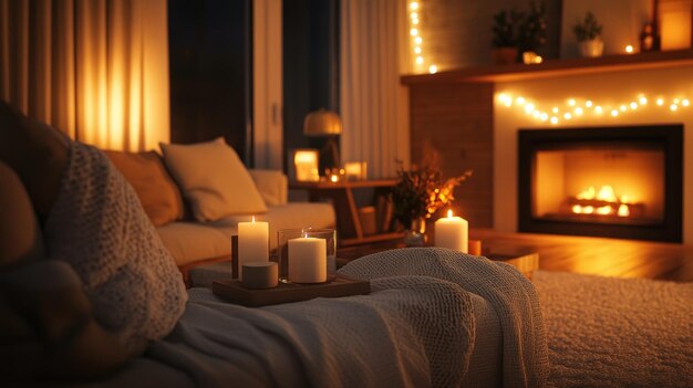 Photo cozy fireplace night