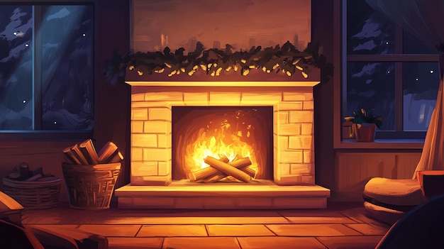 Photo cozy fireplace scene