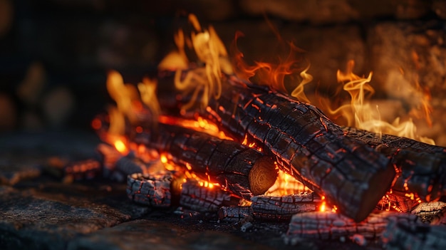 Cozy Fireplace with Glowing Embers CloseUp