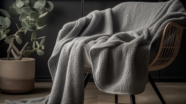 Cozy fleece throw blanket in soft gray AI generated