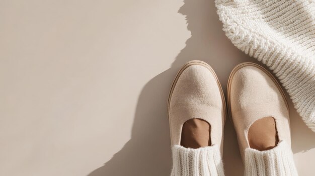 Photo cozy footwear and knitwear