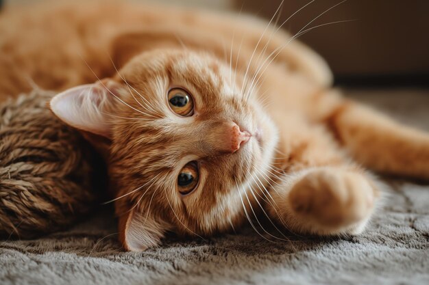 Cozy Ginger Cat Lounging on a Blanket Adorable Feline Relaxation at Home