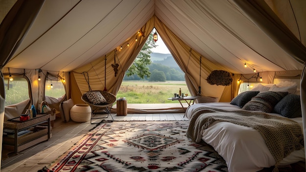 Cozy Glamping Tent at Dusk glamping advertising