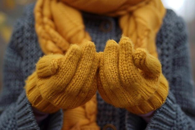 Photo cozy gloves designed with soft thick fabric ideal for providing warmth and style during winter month