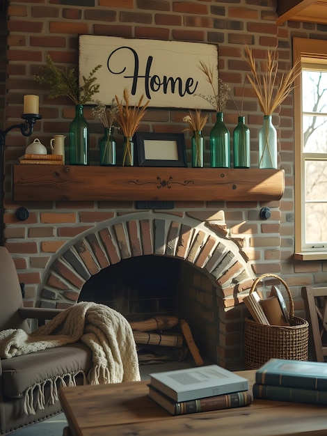 Photo cozy hearth a farmhouse living room scene