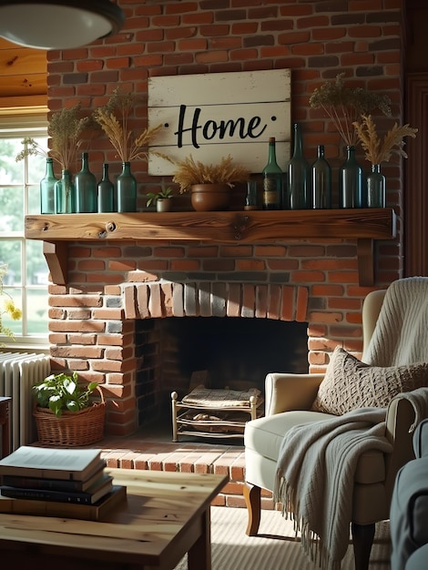 Photo cozy hearth a farmhouse living room scene