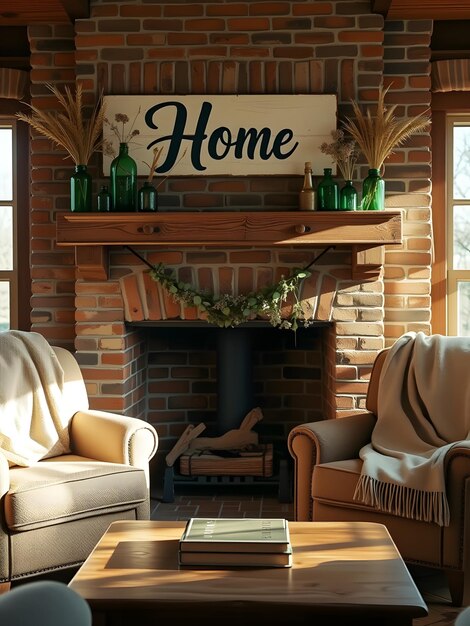 Photo cozy hearth a farmhouse living room scene