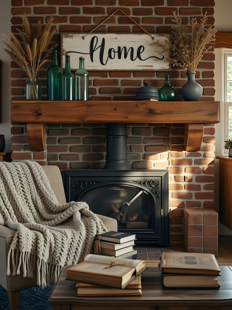 Photo cozy hearth a farmhouse living room scene