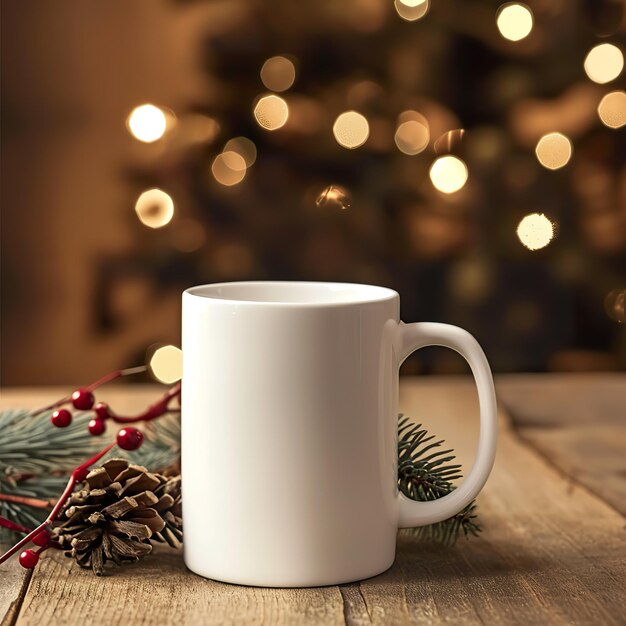 Cozy Holidays Begin Plain White Mug in a Christmas Background