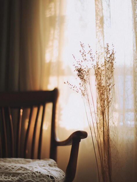 Photo cozy home interior with soft natural light and dried flowers