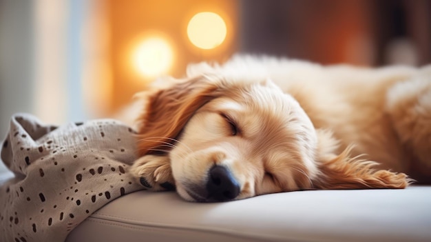 Cozy Home Minimalistic Image of a Cute Sleeping Pet Dog AI Generated