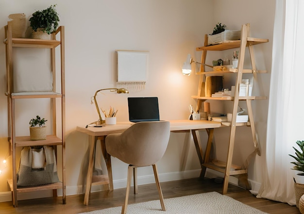 Photo a cozy home office interior with soft lighting