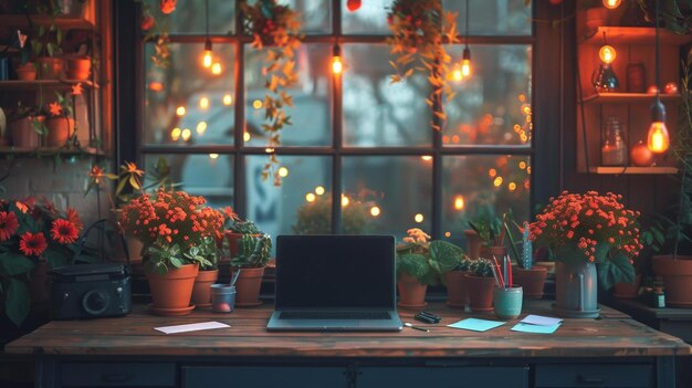 Photo cozy home office with plants