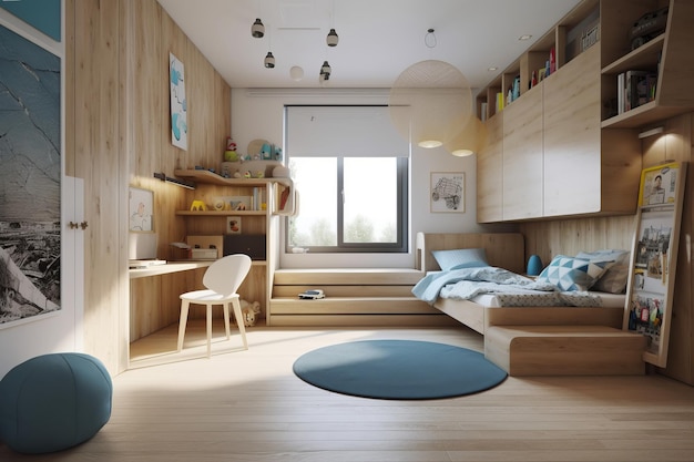 Cozy interior of children room in modern house in Fusion style