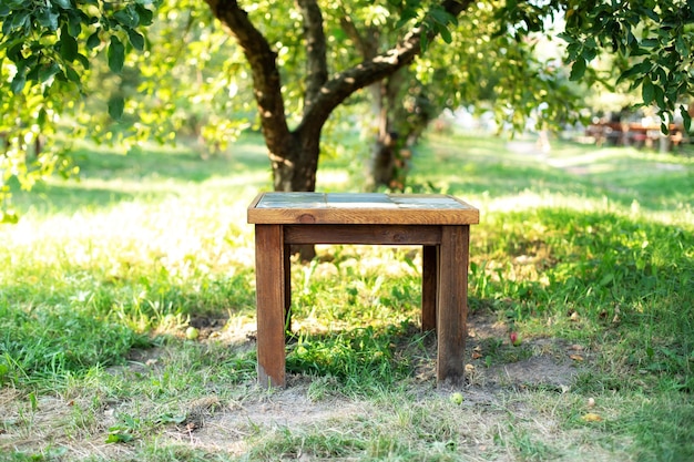 Cozy Interior Courtyard with table. Empty table on Sunny day in garden