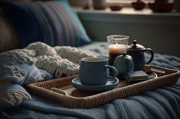 Cozy interior with cup of coffee Illustration AI Generative