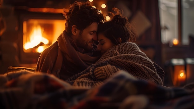 Cozy Intimacy A Couples BlanketWrapped Moment by a Fireplace Captured in Stunning Macro Detail with EOS R