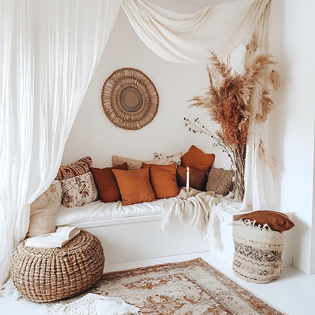 Cozy and inviting bohemian living room with natural elements