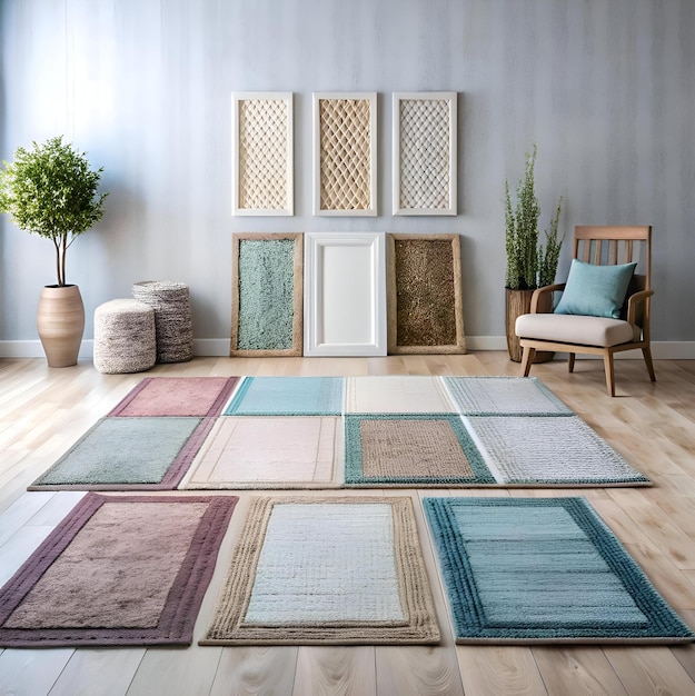 A cozy and inviting living room with a stylish geometric patterned rug perfect for showcasing modern interior design and home decor