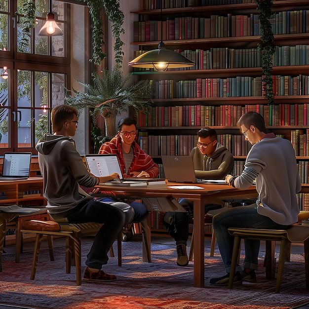 Cozy Library Study Session with Friends