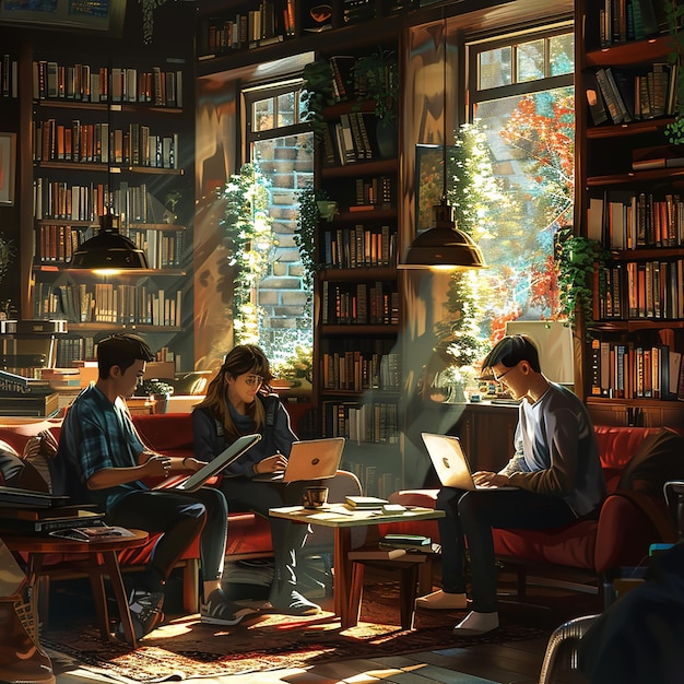 Cozy Library Study Session with Friends