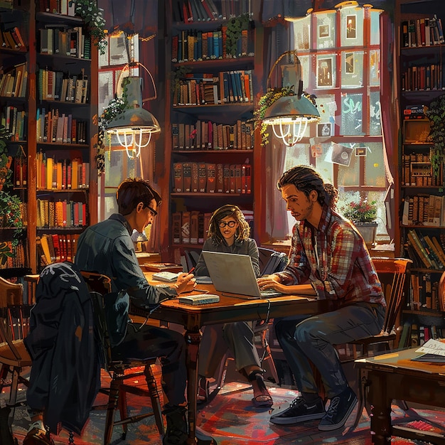 Cozy Library Study Session with Friends