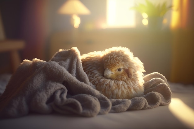 Cozy Little Chick Wrapped in a Soft Blanket Basked in the Warmth of the Sun