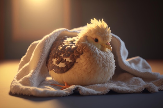 Cozy Little Chick Wrapped in a Soft Blanket Basked in the Warmth of the Sun