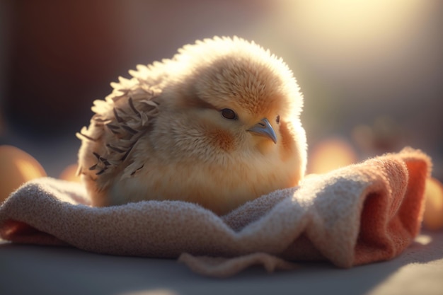 Cozy Little Chick Wrapped in a Soft Blanket Basked in the Warmth of the Sun