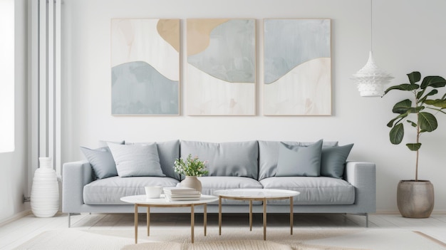 Cozy Living Room Decor with Earthy Canvas Prints Generative AI