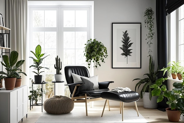 Cozy living room filled with an abundance of lush green plants Generative AI