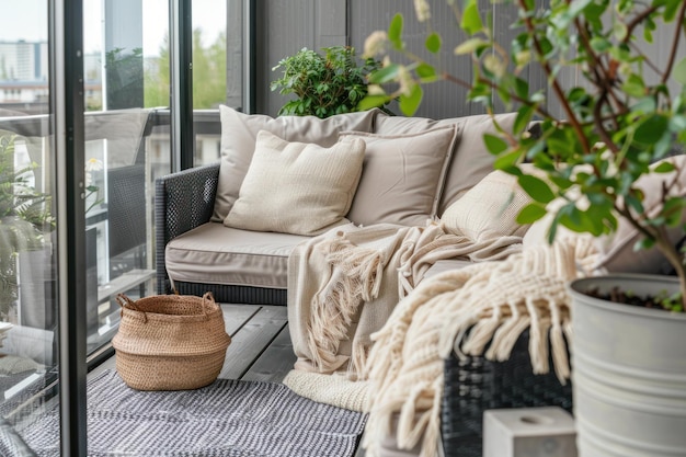 cozy living room potted plant and blurry background