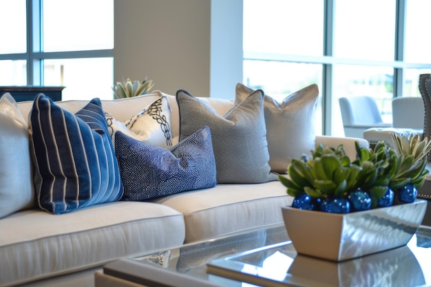 Photo cozy living room with abundant furniture and pillows