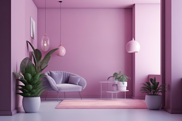 Cozy living room with soft pink walls and a comfortable chair Generative AI