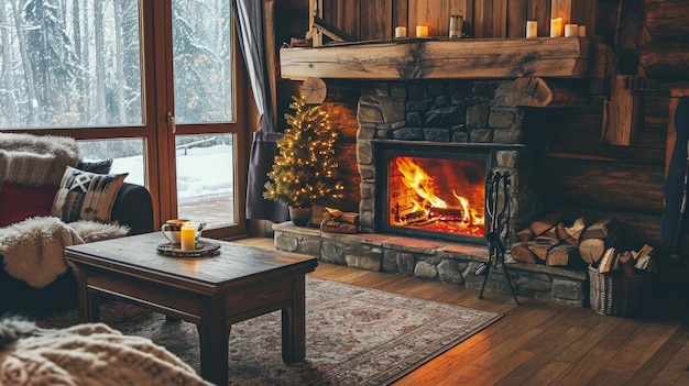 A Cozy Living Room with Stylish Furniture and a Warm Fireplace