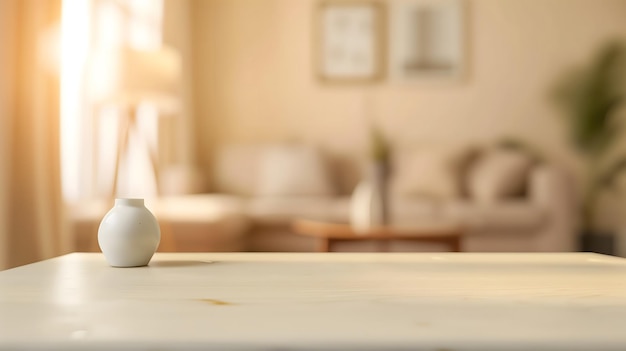 Cozy Living Room with Wooden Table in Soft Focus