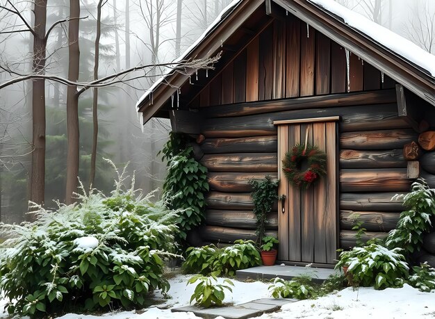 Photo cozy log cabin set beside forest