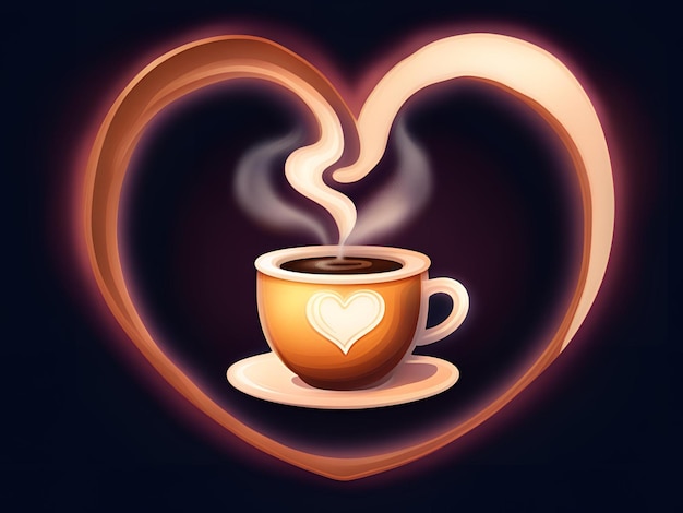 a cozy logo with a coffee cup and steam that forms a heart symbolizing love for coffee