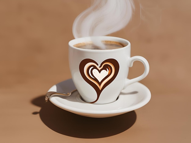 a cozy logo with a coffee cup and steam that forms a heart symbolizing love for coffee