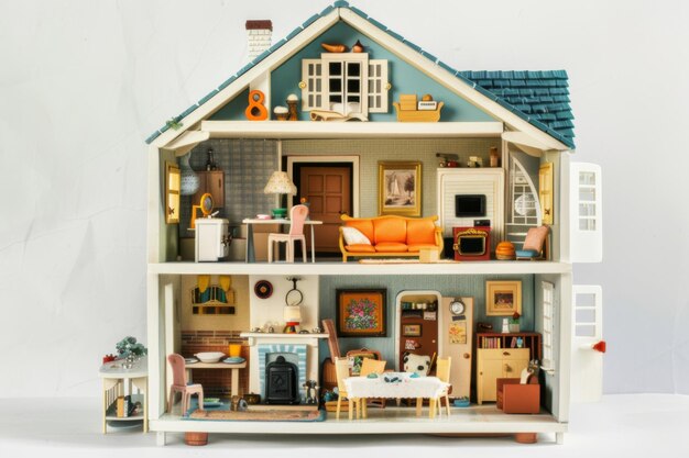 Photo cozy miniature dollhouse with furniture