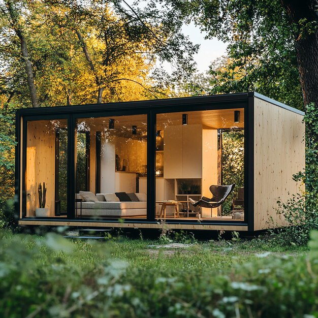 Photo cozy minimalist tiny home against scenic backdrop