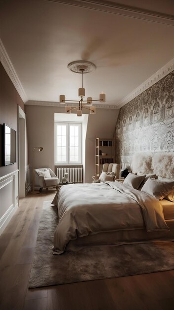 Cozy modern bedroom with elegant design elements generated by