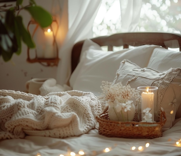 Photo cozy modern bedroom with soft textiles and ambient lighting