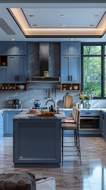 Cozy modern kitchen in blue