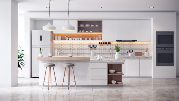 Cozy Modern kitchen white room interior