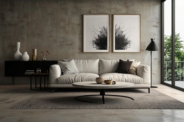 Photo cozy modern living room interior have sofa and decor accessories with white color wall 3d rendering