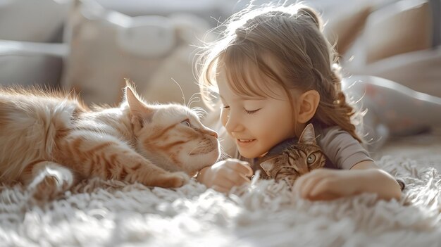 Cozy Morning Playtime with Furry Friends in Bright Living Room